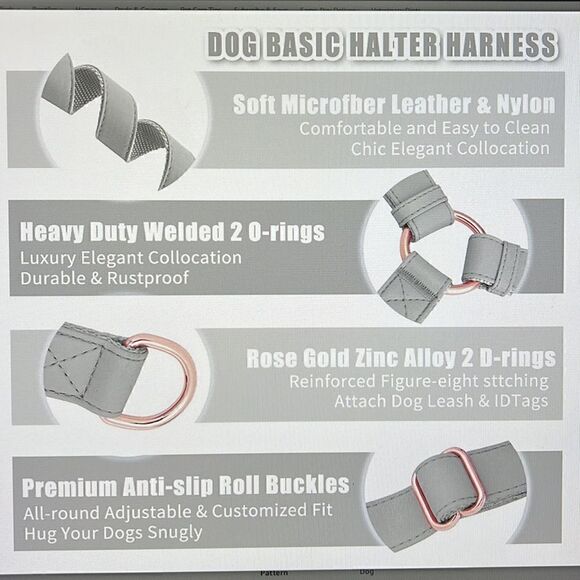 Soft Leather No Pull Dog Harness Gray/ Rose Gold Medium New! - Picture 5 of 9